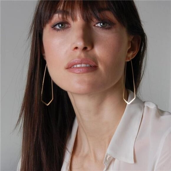 Geometric Chevron Hoop Threader Earrings for Women - Hypoallergenic Lightweight - Picture 2 of 7